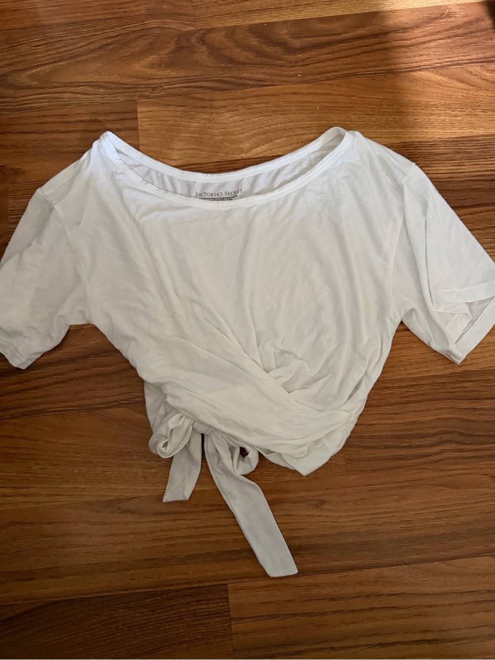 Victoria's Secret White Tie-Front Crop Tee